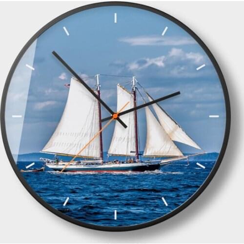 New 3D Wall Clock Sea And Sunset Series HD Wall Clock Modern Design Metal Silent Movement Wall Clock Large Size Home Decoration