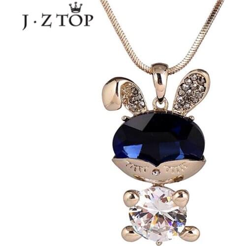 JZTOP Cute Rabbit Pendant Necklace Bunny Big Crystal Long Sweater Chain Women Jewelry Statement Collier Femme Bijoux Gift