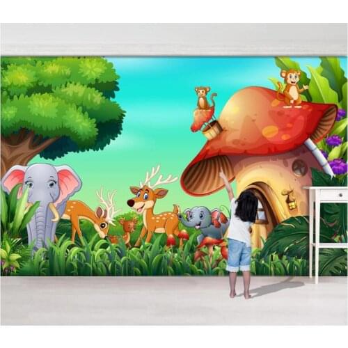Custom photo 3d wallpaper Animal Forest Elephant Monkey Mushroom House home decor 3d wall murals wallpaper for walls 3 d