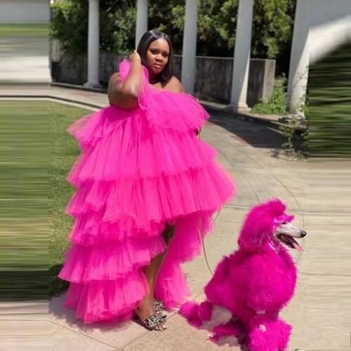 Stunning Tulle Party Dresses Long Lush Custom Made Puffy Layered Extra High Low Puffy Gowns robe de soiree longue