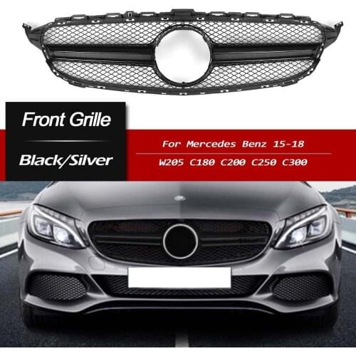 Front Grille Black Silver for Mercedez C Class W205 C63 Amg Style Grill 2015-2018 w205 C180 C200 C220D C250 C300 C450