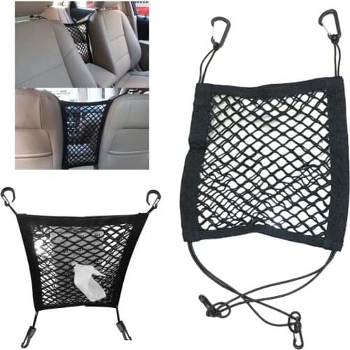 Car Seat Storage Mesh Organizer 2 Lays Front Seat Elastic Cargo String Net Pouch Holder for Drink Cup, Magazine, Umbrella