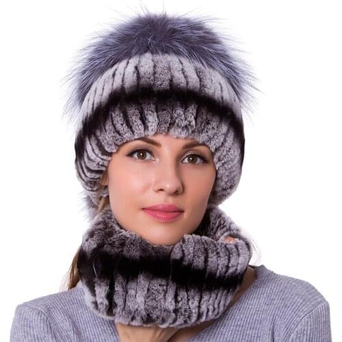 Women scarf Rex rabbit fur hat for winter natural Fox fur scarf and hat solid color 2020 New JKP cap and scarf DHY18-30