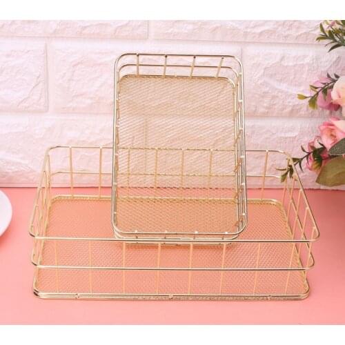 Modern Metal Storage Basket Wire Mesh Crate Container Kitchen Office Bathroom Shelves Makeup Desk Organizer