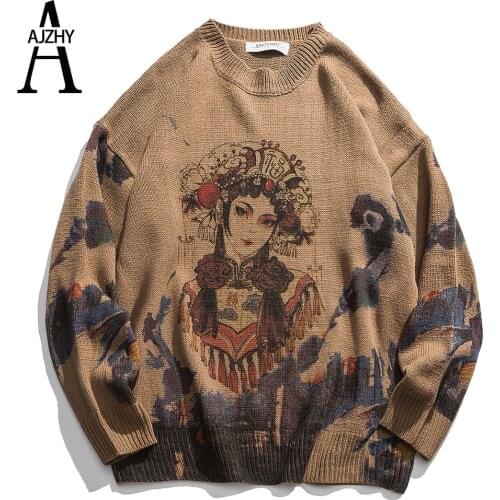 Men Sweaters Casual Cartoon Cotton Warm Autumn Winter Cartoon Harajuku Vintage Hip Hop Streetwear Sweater Men Long Sleeve