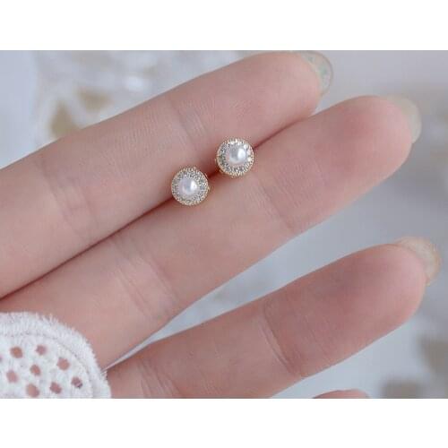 Trend Small Round Crystal Pearl Silver Needle Earrings for Women 2021 Fashion Jewelry Plated 14k Real Gold Stud Earring Elegant