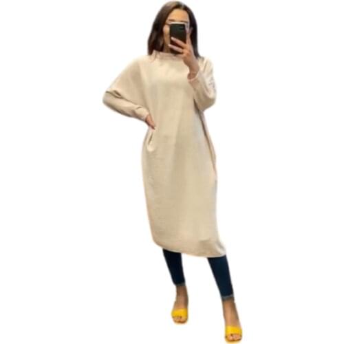 Hand Pockets Tunic Knee-length