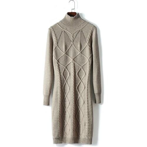 Ukraine Hot Sale Dress Women Zanzea 2018 New Cashmere Knit Dress Female Slim Bag Hip Long Section Hook Flower Hollow High Neck