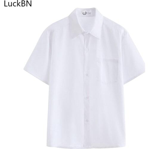 JK Uniform Japanese-Style College Style White Shirt Womens Loose Lapel Short-Sleeved Overalls Business Attire Large Size C1