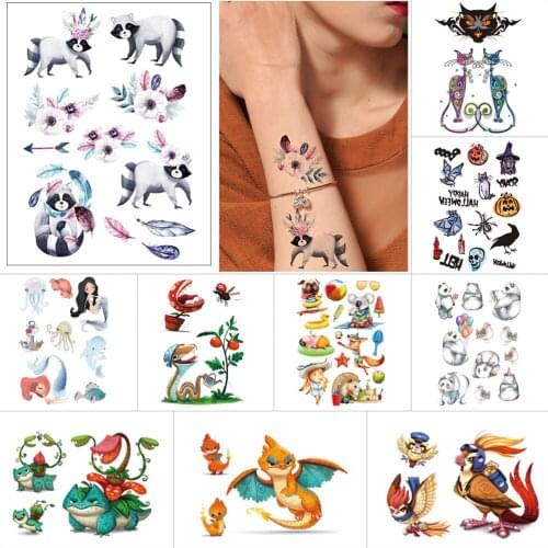 Temporary cartoon tattoo stickers snake butterfly tortoise firedragon mermaid cartoon character Halloween Pumpkin Fake tattoo