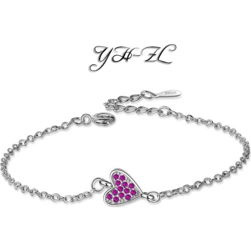 YH-ZL New Fashion 925 Sterling Silver Love Heart Zircon Bracelets For Women Crystal Jewelry pulseira feminina