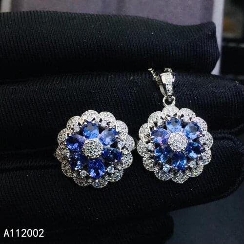 KJJEAXCMY fine jewelry natural Tanzanite 925 sterling silver women pendant necklace chain ring set support test fashion