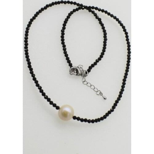 Freshwater pearl white near round and black spinel round facetedl chocker necklace 16.5inch nature handmake wholesale FPPJ