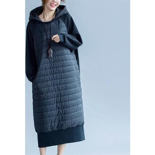 Plus Size L-6XL Women Winter 2020 Female Warm Thicken Long SlimHooded jacket coat Patchwork Striped Oversized Maxi Cotton Coat