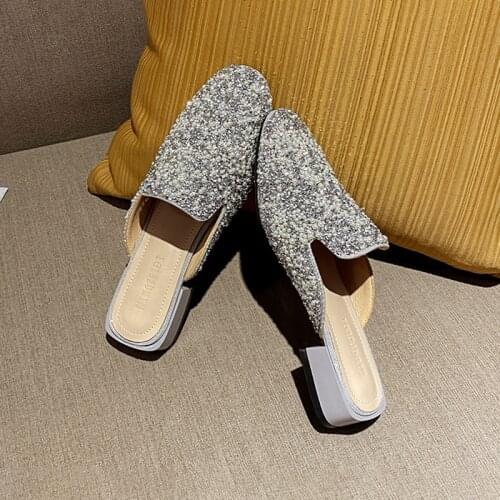 LAASIMI Women Bling Sandals Slipper Outside 2021 Summer Wrap Toe Mules Fashion Shoes Woman Street Style Footwear Size of 35-43