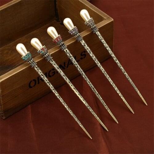 Vintage Hair Forks Simulated Pearl Hair Sticks For Bride Women Crystal Rhinestone Gold Color Hairpin Hair Jewelry Accessories