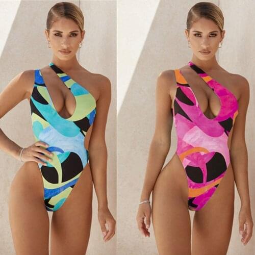 Women Sexy Camouflage One-piece Print Swimsuit Female String Bikini Pants Swimwear Suits Red Blue S-XL