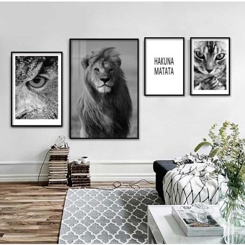 Animal Canvas Painting Black and White Cat Lion Wall Art Posters and Prints Nordic Decoration Picture for Living Room Home Decor