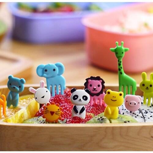 CuteZ Cute Bento Food Pick Fork 10-Piece Giraffe Dog Cat Bear Monkey (Color May Vary) Kids Fork Fruit Fork 2021