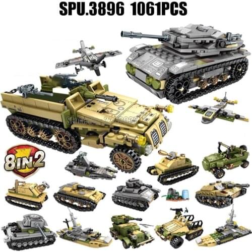 101113 1061pcs 26 Changes 8in2 Military Tank Ww2 World War Ii Army Truck Vehicle Car Building Blocks Toy