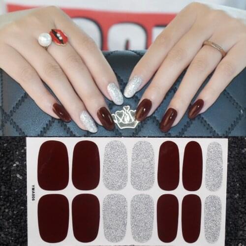 14tips/sheet Glitter Series Fashion Nail Art Transfer Decals Sticker Cocktail Collection Manicure Nail Art Polish Strips Wraps