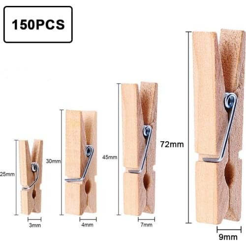 150PCS 25mm,30mm,45mm 72mm Clothes Pegs Wooden Paper Photo Clips Clothespins Wood Clamps For Storage Supplies Wooden Clips