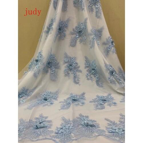 Stock 5yards/bag JH170# 5-color high-end embroidered bead 3D flower romantic wedding gauze used for wedding dress stage fabric