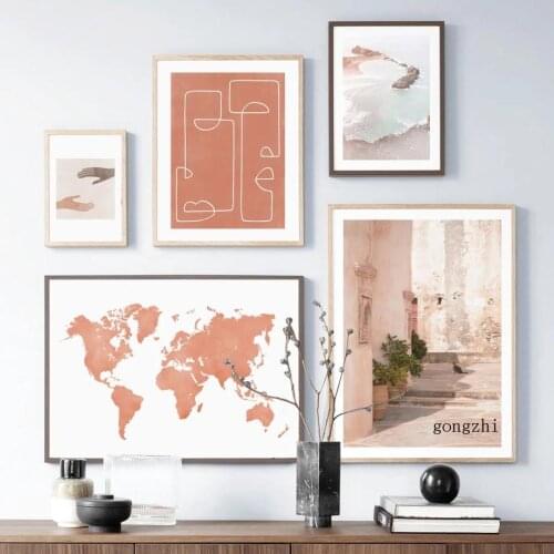 Face Line Abstract Nordic Posters Map Coastal City Landscape Canvas Painting and Prints Wall Art Pictures for Living Room Decor