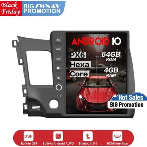 Tesla vertical screen 4+64 Android 10.0 Car Multimedia Player GPS For Honda civic 2008-2011 car GPS Navi Radio stereo Head Unit