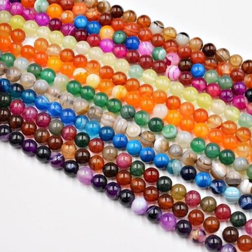Free Shipping Natural Stone Stripe Agates Beads 4-12mm Pearl Beads Make DIY Loose Beads for Jewelry Making Necklace Pick Size