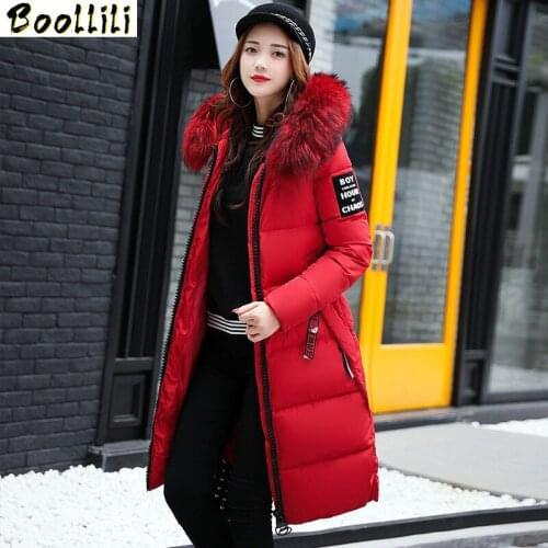 Boollili 2020 Womens Fur Collar Parkas Winter Jacket Women Fashion Wadded Coat Female Hooded Jackets Cotton Padded Parka