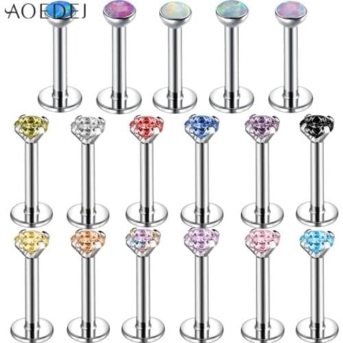 AOEDEJ 1PC 16G Stainless Steel Labret Lip Piercing for Women Men CZ Crystal Lip Ring Ear Tragus Conch Helix Piercing Jewelry 3MM