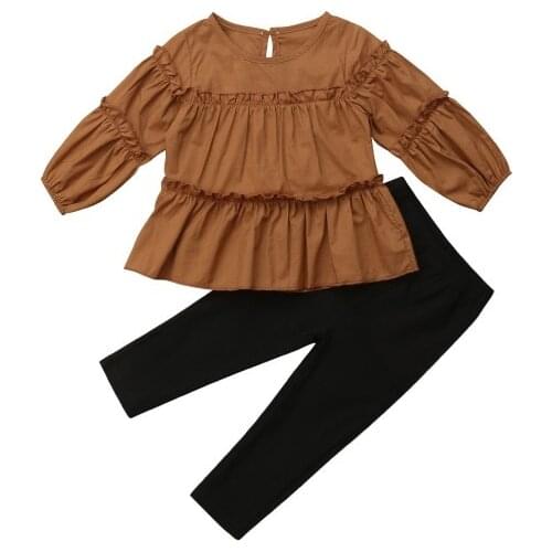 Baby Girl Solid Clothing Set Autumn Toddler Girls Kids Pleated T-shirt Blouse+skinny Legging Pants Outfits Set 1-6 Years