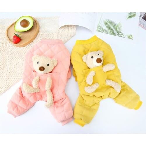 Pet Jacket Warm Winter Clothes Dogs Coat Jacket Pet Puppy Cartoon Bear Cotton-padded Coat Four-legged Dog Clothing