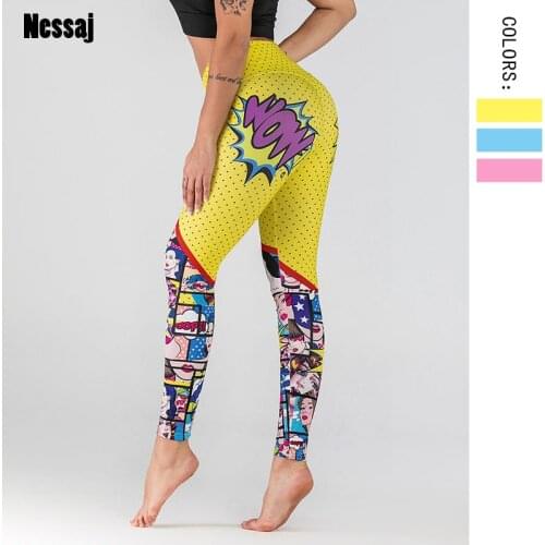 Nessaj Cartoon Leggings High Waist Printing Jegings Female Workout Spandex 17% Pants Push Up Fitness Leggins Funny Leggings