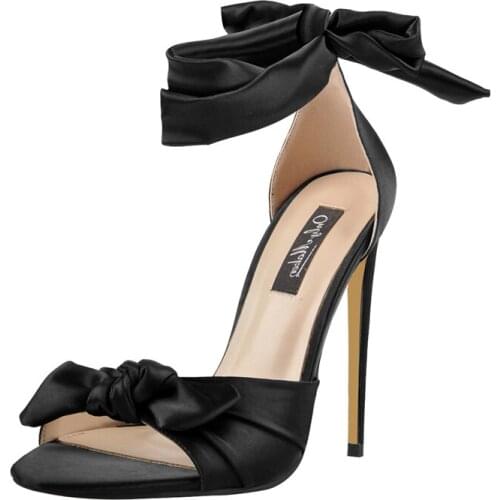 Richealnana Summer Black Silk Stiletto High Heels Women Sandals Ankle Strap Butterfly Knot Wedding Dress Evening Party Elegant