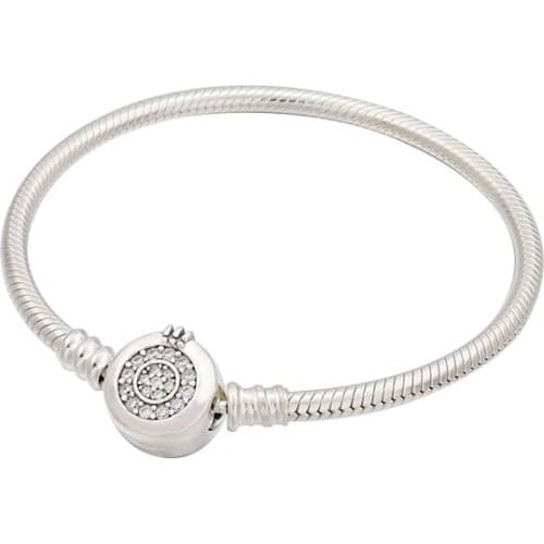 Lomeo 2020 New 100% 925 silver Moments logo Sparkling Crown O Snake Chain Bracelet European original high jewelry gifts