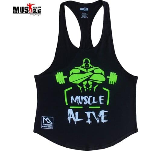 MUSCLE ALIVE Fitness Tank Top Men Bodybuilding Clothing Workout For Man Cotton Sleeveless Casual Vests Stringer Singlets MATPHXB