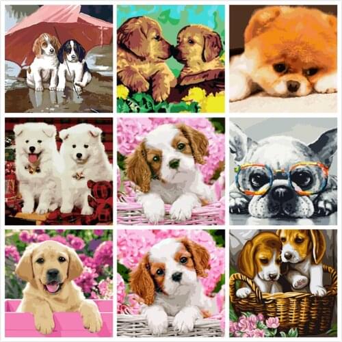 Cute Doggy Painting By Numbers For Adults Kits Hand Painted Home Decor Drawing Canvas DIY Oil Coloring Paint Pictures By Numbers