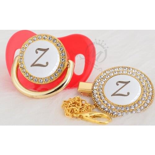 MIYOCAR name Initial letter Z white silver bling pacifier and pacifier clip BPA free dummy bling unique design SGS pass LZ-W