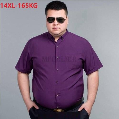 FAISIENS Short Sleeve Men Shirt Big Size 12XL 13XL 14XL Solid Blue White Pink Black Large Size 3XL 4XL 5XL 6XL Mens Dress Shirts
