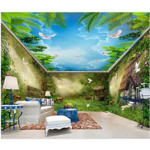 Custom mural photo 3d wallpaper Fantasy fairytale forest hut flowers birds Whole house wall living room wallpaper for wall 3 d