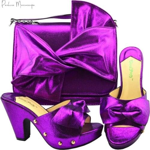 2020 Latest African Matching Shoes and Bag in Purple Color High Quality Italian Design African Lady Shoes and Bag Set