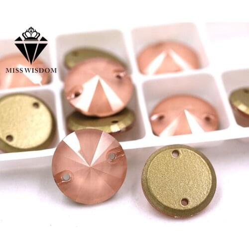 New Flatback buckle glass sew on rhinestones double hole Round shape Peach Mocha crystal rhinestone diy clothing accessories