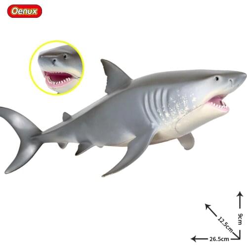 Oenux Original Megalodon Big Shark Model Sea Life Animals Action Figure Savage Big White Shark Oean Animal Figure Toy For Kids