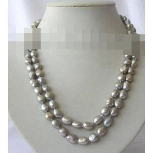 Stunning 18" 2rows 8-9mm baroque gray freshwater cultured pearl necklace h748