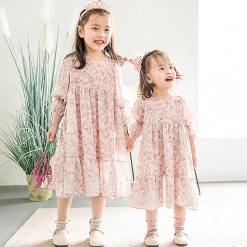 Girls printed dresses children Leopard pattern nine sleeves long spring new princess style