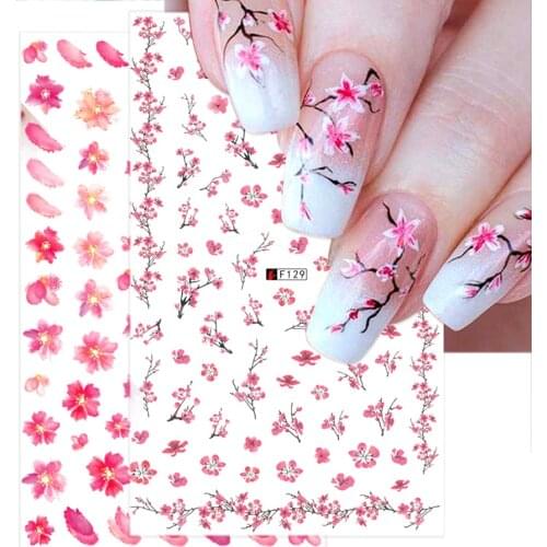 Pink Sakura Nail Foils Sticker Simple Cherry Blossom 3D Flower Slider For Manicure Gorgeous Nails Art Designer Decoration BEF129