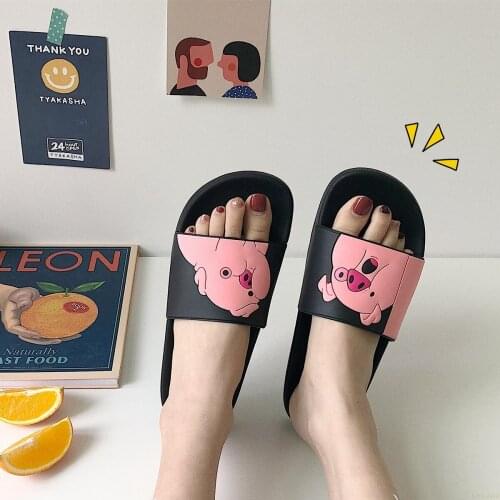 Cute Cartoon Pig Slippers Women 2020 New Summer Slides Flat Shoes Home Outside Beach Flip Flops Ladies Sandals