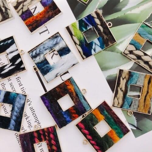 Alloy Square Pendant Necklace Charms DIY Material Jewelry Earring Accessories